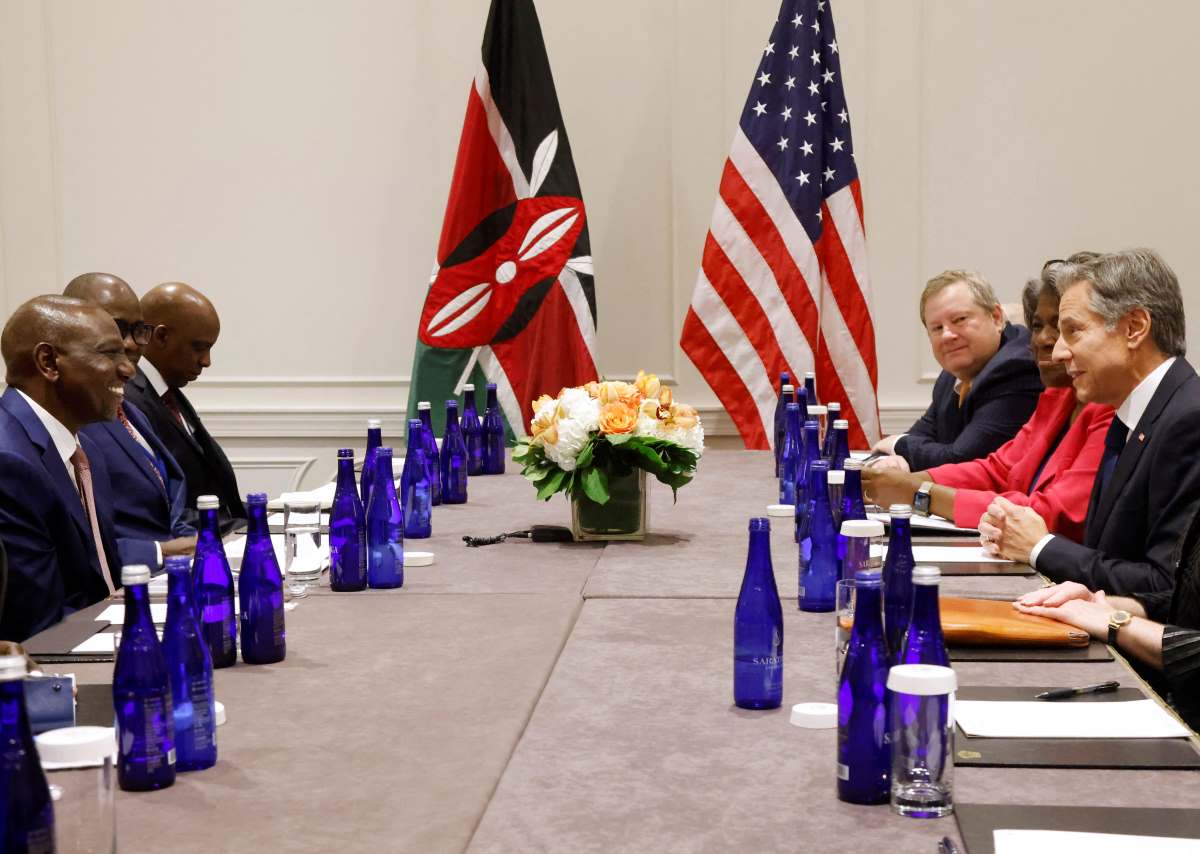 US Secretary of State Antony Blinken (R) meets with Kenyan President William Ruto (L) in New York City on September 21, 2023, on the sidelines of the 78th United Nations General Assembly.