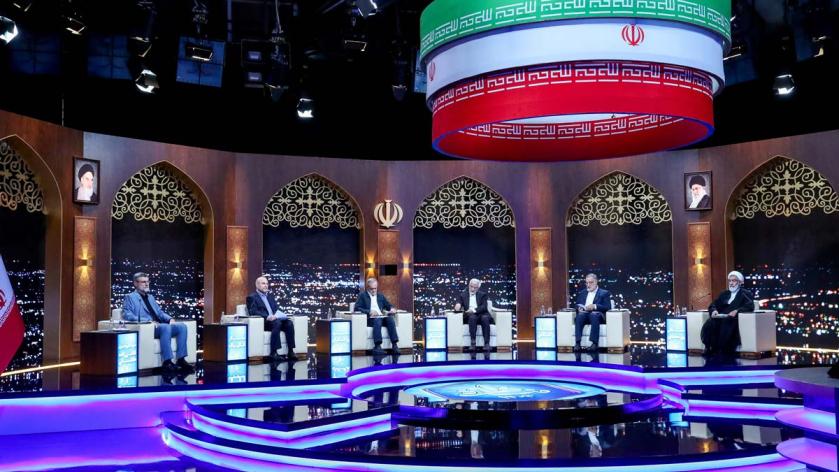 Presidential candidates ​attend an election debate at a television studio in Tehran, Iran.